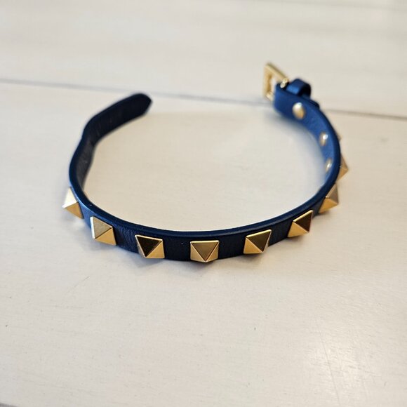Valentino Garavani Leather Rockstud Bracelet - Blue and Gold - Picture 6 of 8